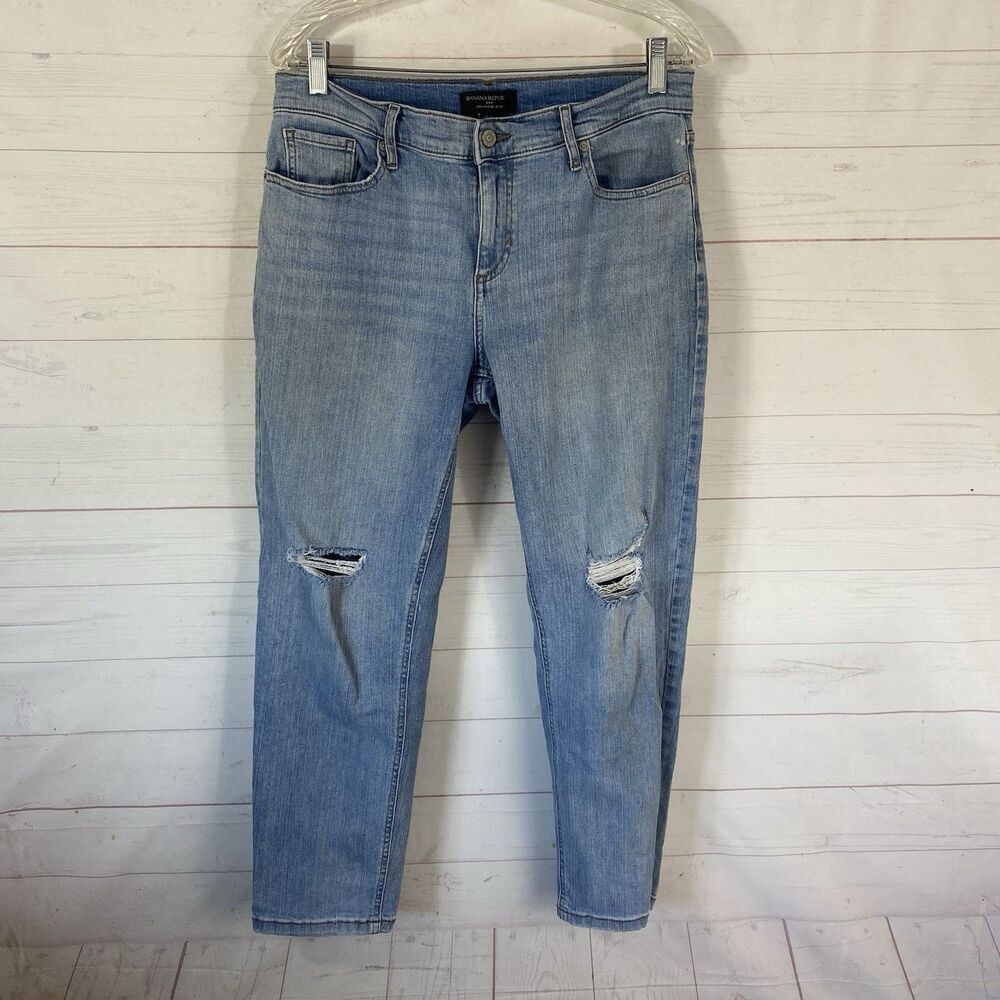 Banana Republic Womens Girlfriend Distressed Ankle Jean Sz 28/6 Blue Cotton Blnd